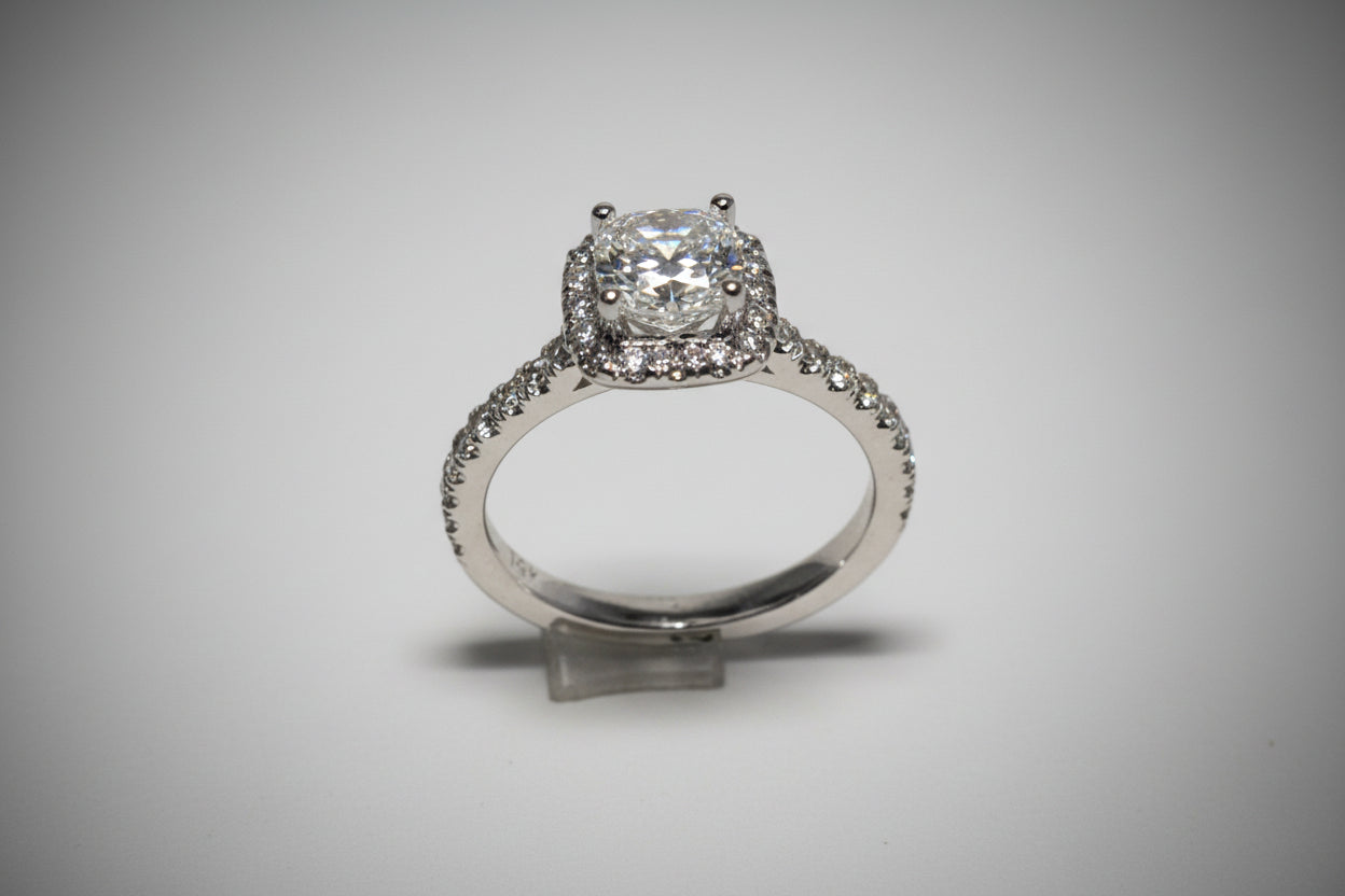 Ladies 14kt White Gold Halo Engagement Ring